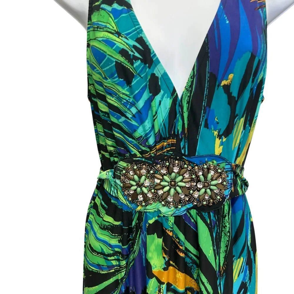 DJ Summers Tropical Leaf Flowy Maxi Dress Size 8 - Picture 4 of 7